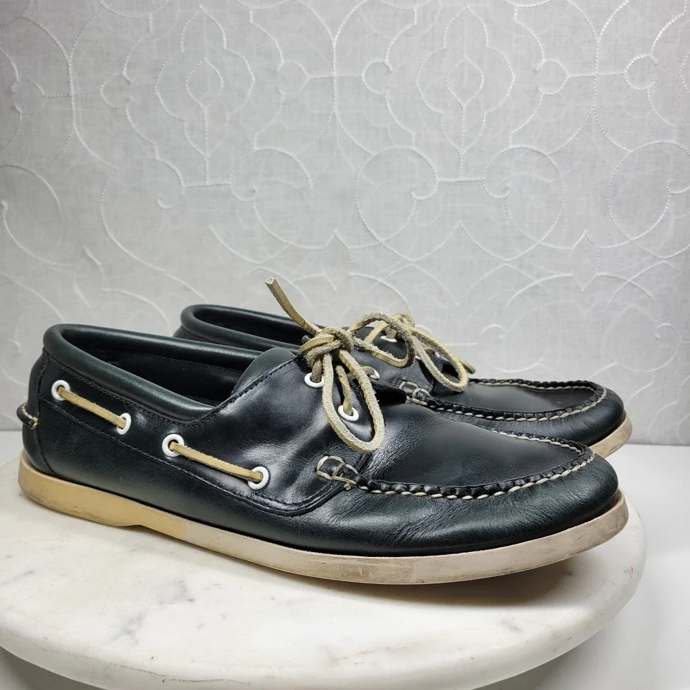VTG Brooks Brothers Leather Deck Shoes Mens 10D Wide Navy Dock Siders Lace Up